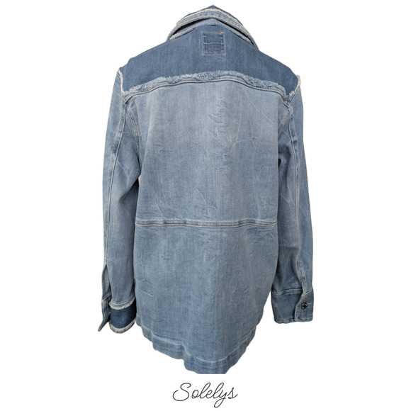 Zadig & Voltaire Kick Destroy Distressed Pocket Patchwork Blue Jean Denim Jacket - Picture 3 of 11